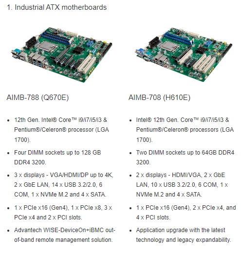 Industrial ATX motherboards
