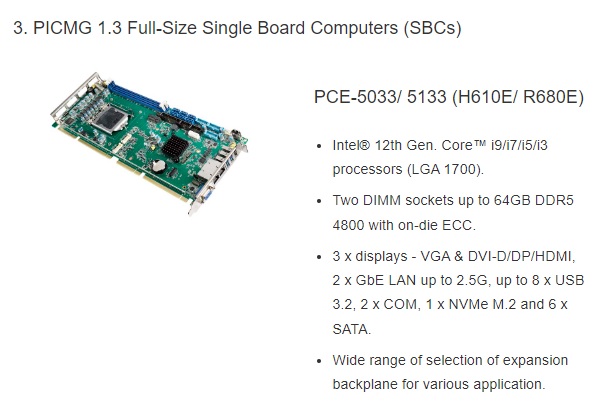 PICMG 1.3 Full-Size Single Board Computers (SBCs)